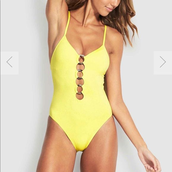Seafolly Other - Seafolly Ring Front Maillot One Piece Swim Bathing Suit Limelight Yellow 10